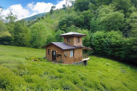 کلبه جنگلی با نمای بامبو در حومه لاهیجان